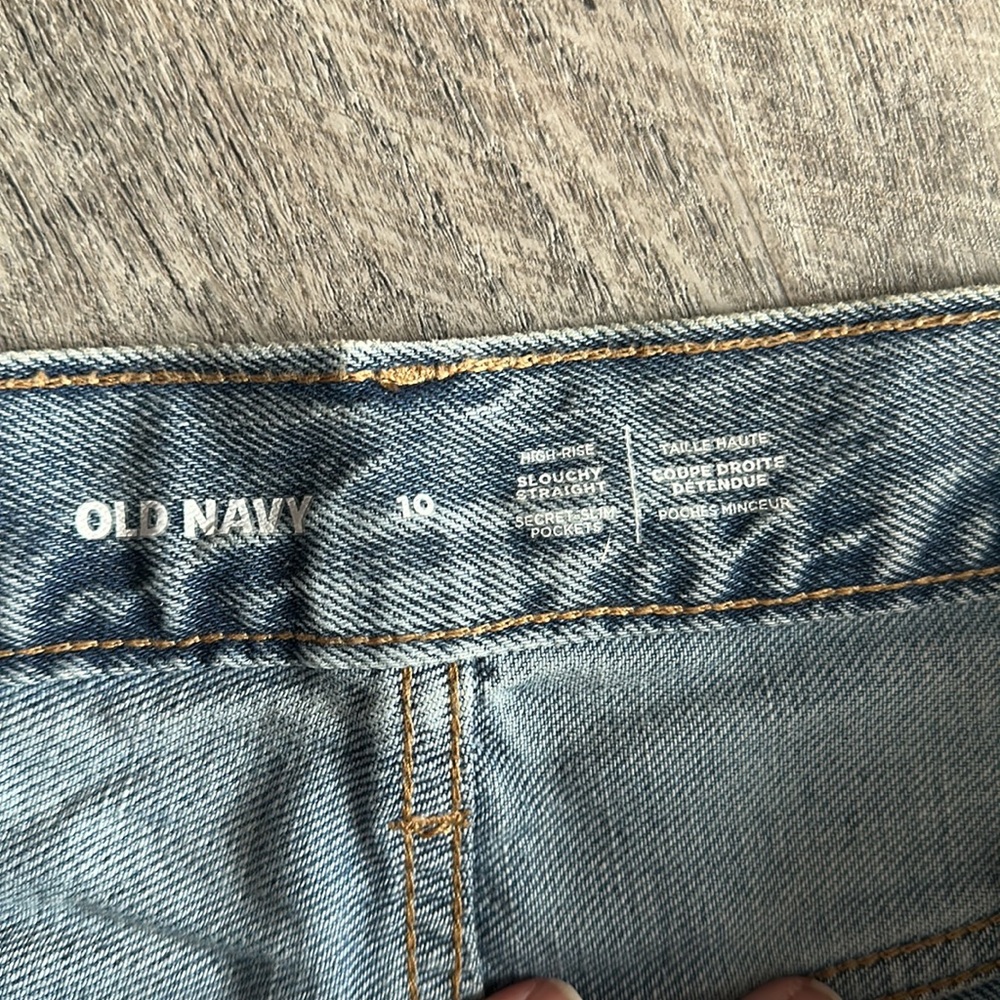 High-Waisted Button-Fly Slouchy Straight Ripped Cut-Off Jeans - Picture 3 of 4